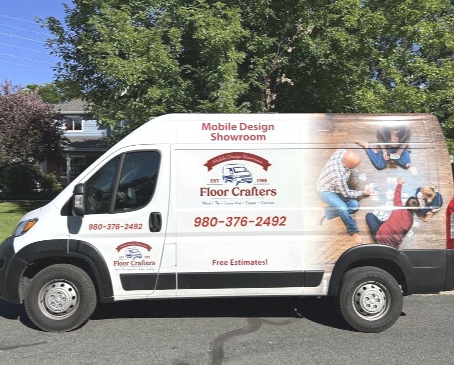 An image of the Mobile Showroom van for Floor Crafters South Charlotte, North Carolina.
